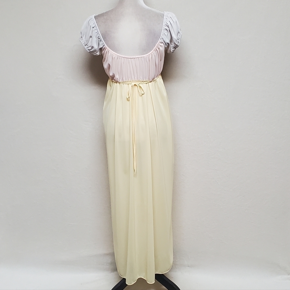 1960s Vintage Jrs by Barad Regencycore Pink Yellow Off-Shoulder Lace Nightgown - Picture 11 of 16